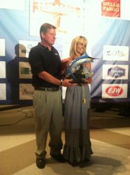 Tiffany Ramsey accepts 3rd place trophy for Bench Mark in the KWLA