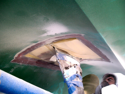 Fiberglass Hull Repair on 2014 Viking 66