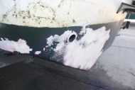 Test spray on hull