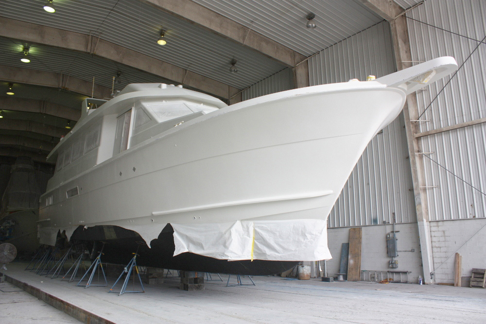 Repaint In-Progress for the Hatteras 74, Diamond Days