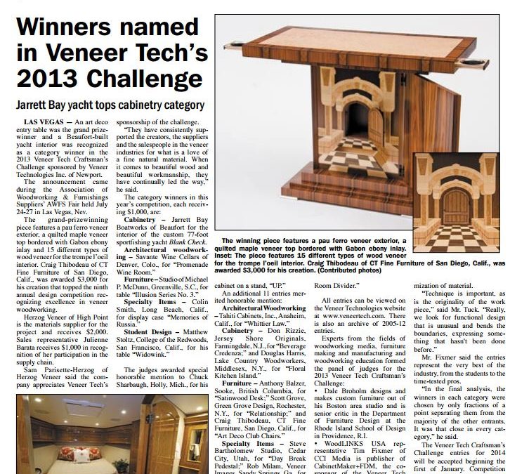 Jarrett Bay Tops Cabinetry Category in Veneer Tech’s 2013 Challenge